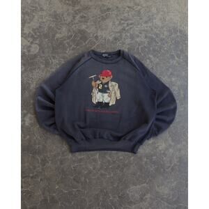 90s Polo Ralph Lauren Bear Faded Navy Raglan Crewneck Blue Sweatshirt
